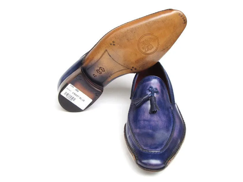 Paul Parkman Men's Hand-Painted Side Sewn Tassel Loafers in Blue & Purple