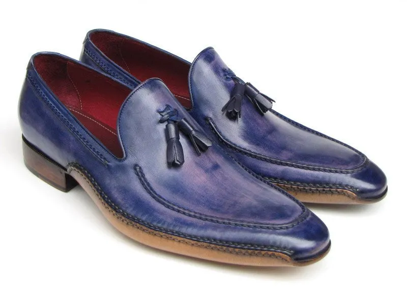 Paul Parkman Men's Hand-Painted Side Sewn Tassel Loafers in Blue & Purple