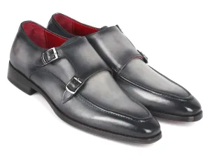 Paul Parkman Men's Leather Double Monkstrap Shoes in Gray
