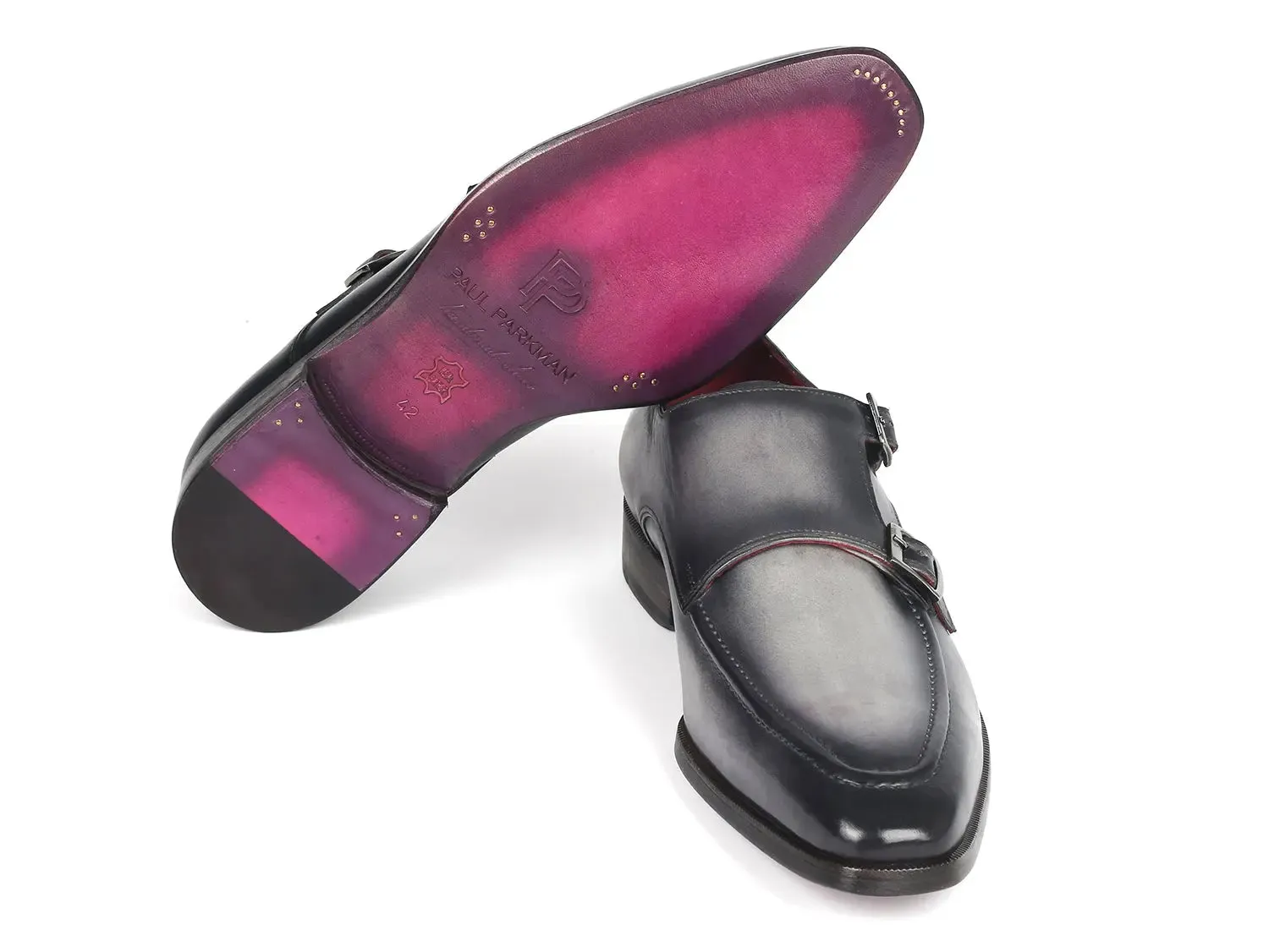 Paul Parkman Men's Leather Double Monkstrap Shoes in Gray
