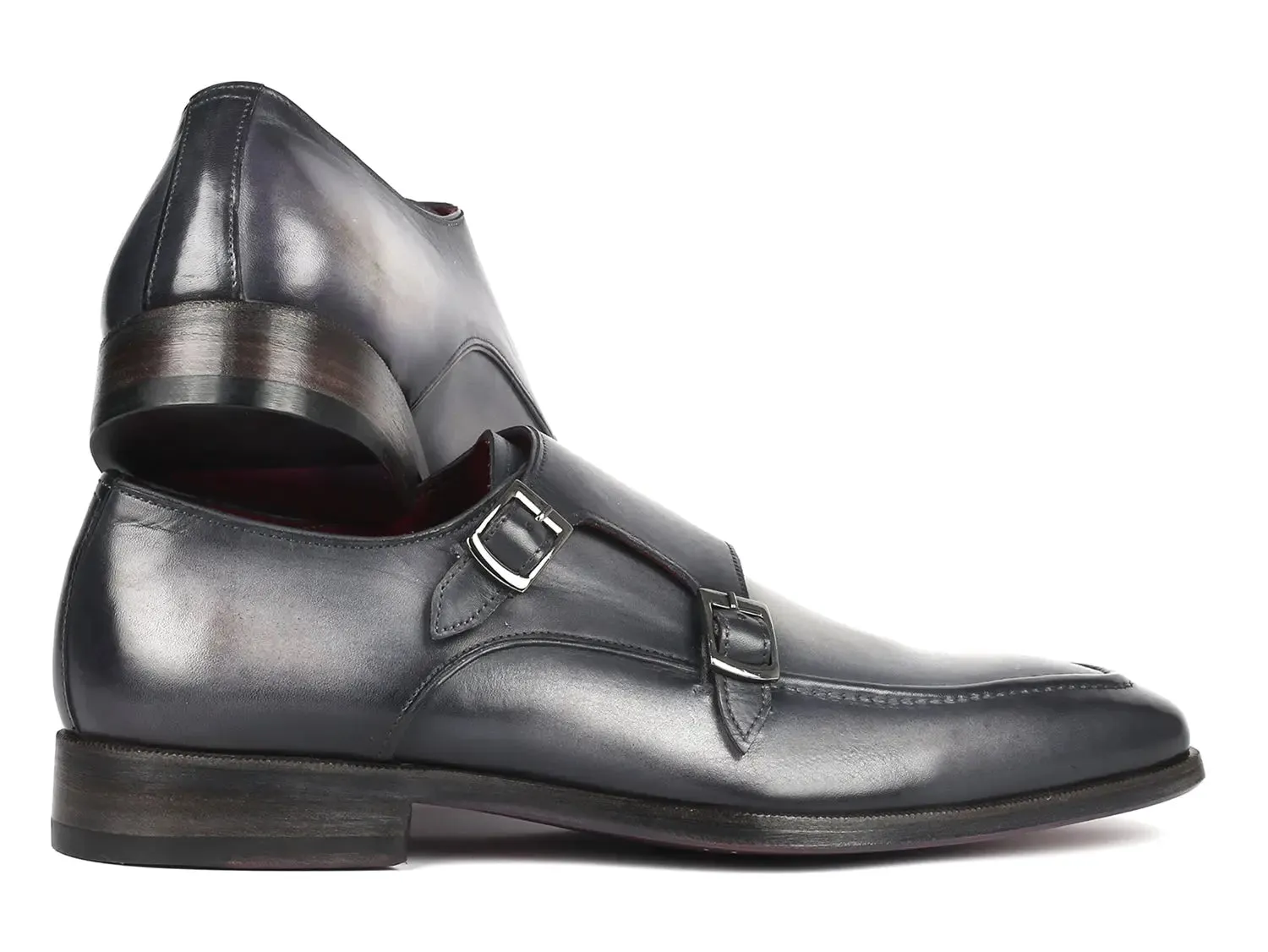 Paul Parkman Men's Leather Double Monkstrap Shoes in Gray