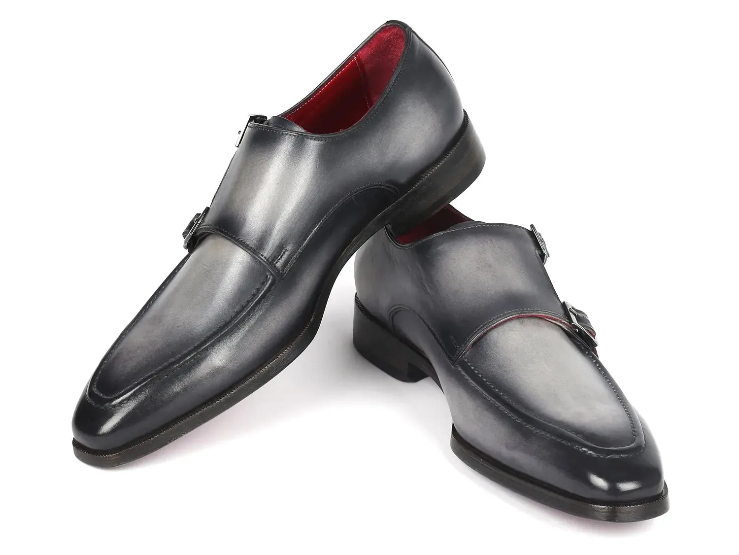 Paul Parkman Men's Leather Double Monkstrap Shoes in Gray