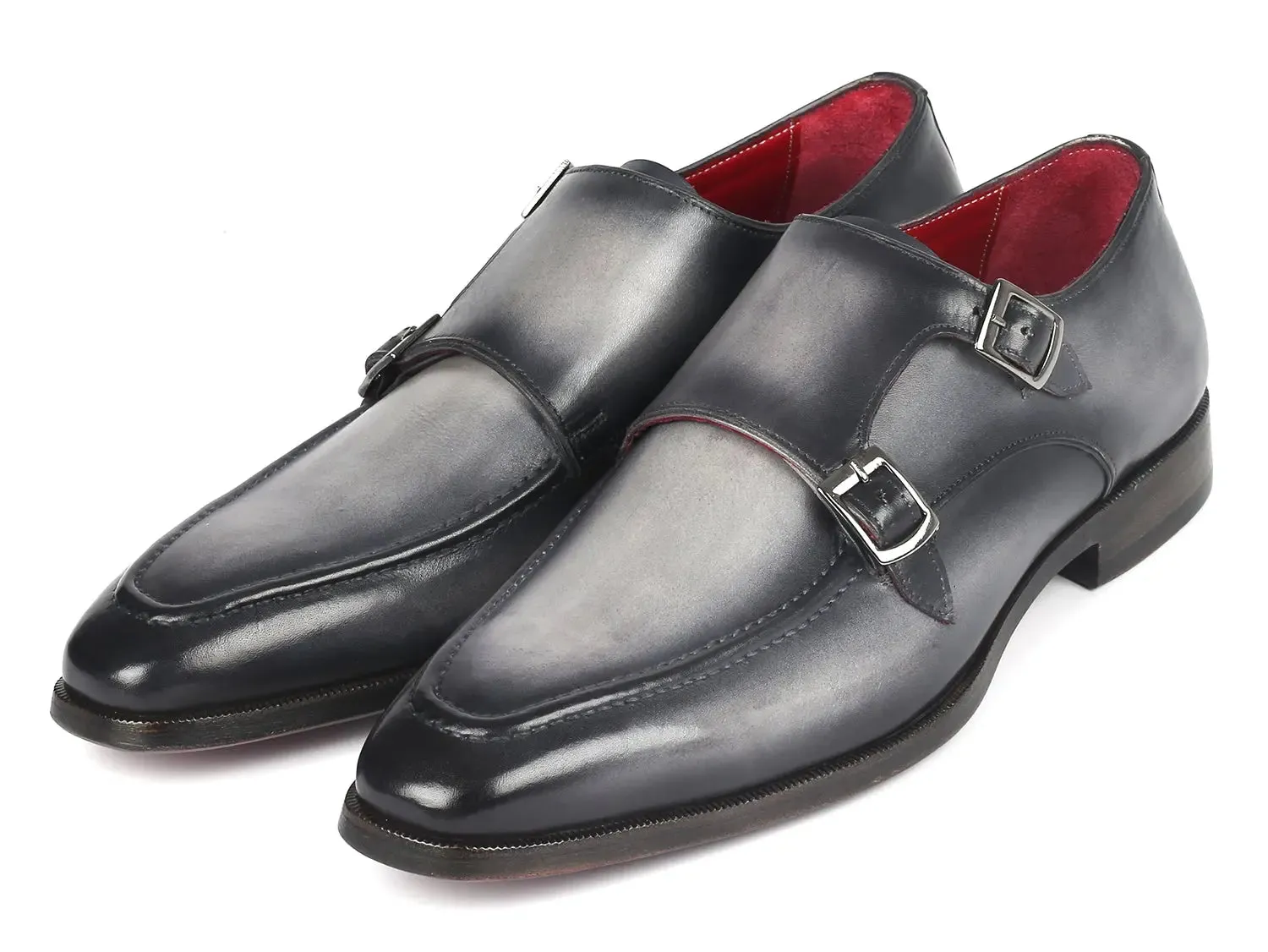 Paul Parkman Men's Leather Double Monkstrap Shoes in Gray