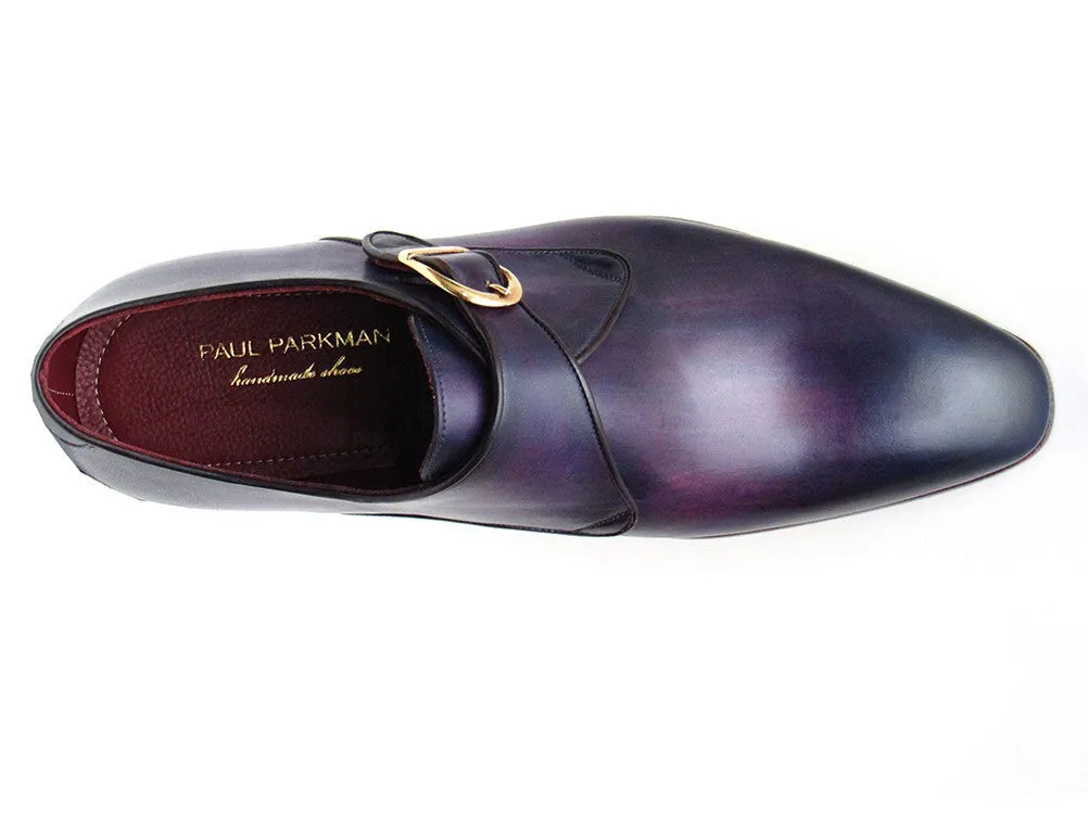 Paul Parkman Men's Leather Single Monkstraps in Purple
