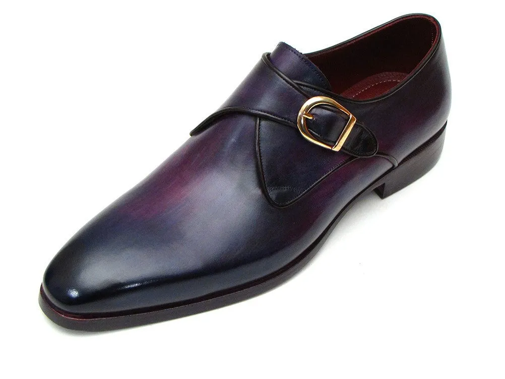 Paul Parkman Men's Leather Single Monkstraps in Purple