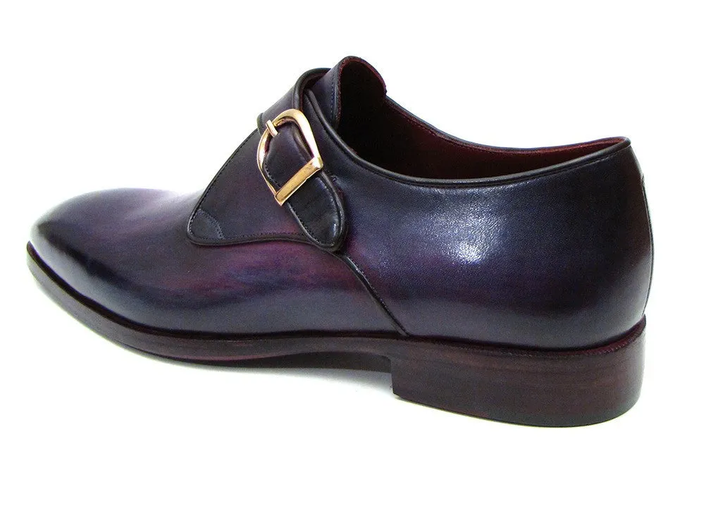 Paul Parkman Men's Leather Single Monkstraps in Purple