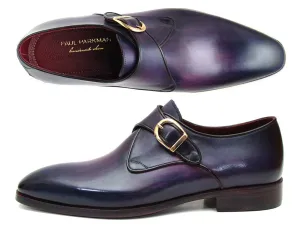 Paul Parkman Men's Leather Single Monkstraps in Purple