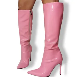 PINK KNEE-HIGH STILETTO BOOTS