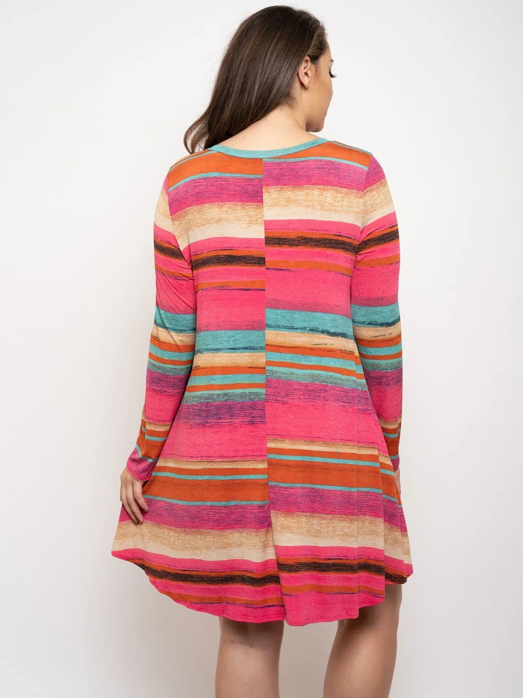 PLUS SIZE MULTI COLOR LONG SLEEVE DRESS