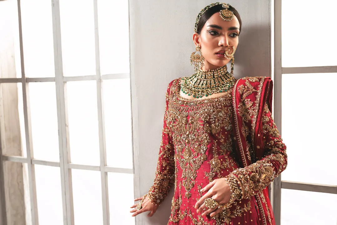 Red Pakistani Bridal Dress in Sharara Kameez Style