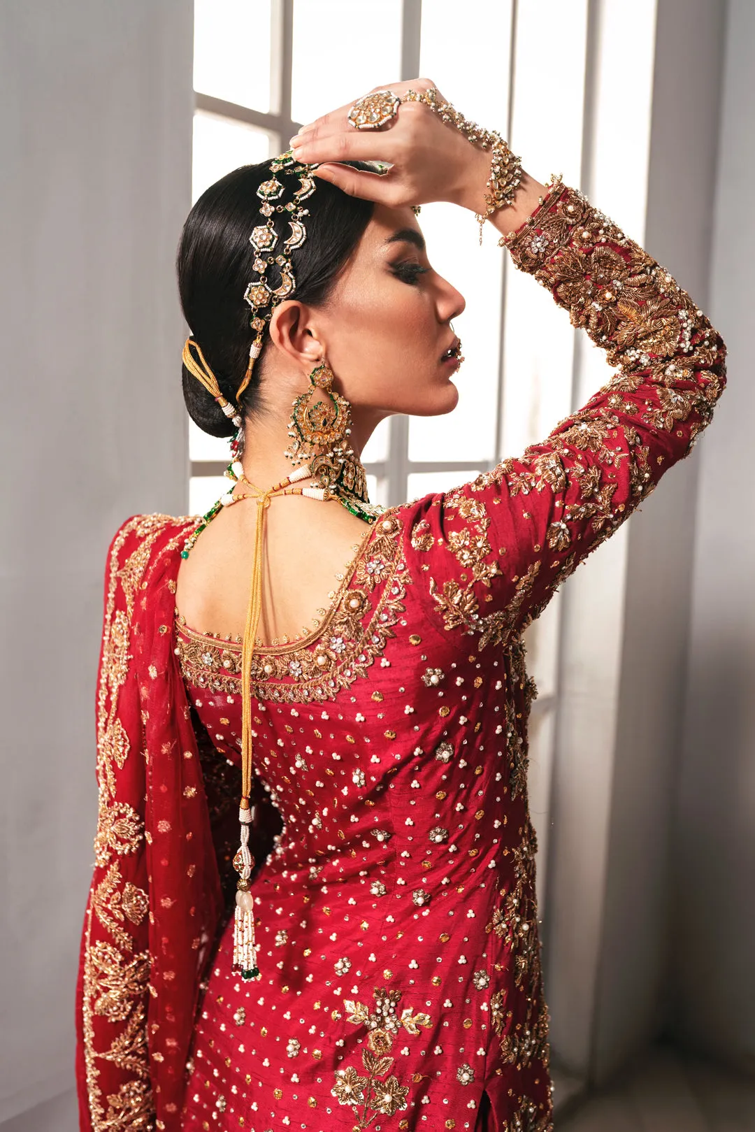 Red Pakistani Bridal Dress in Sharara Kameez Style