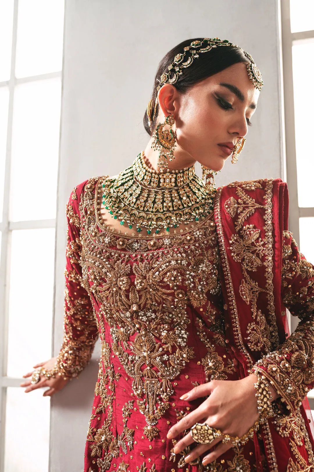 Red Pakistani Bridal Dress in Sharara Kameez Style