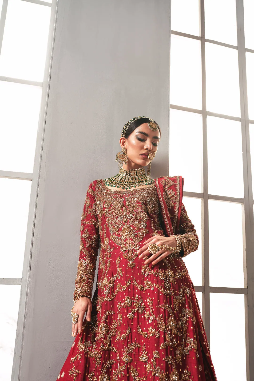 Red Pakistani Bridal Dress in Sharara Kameez Style