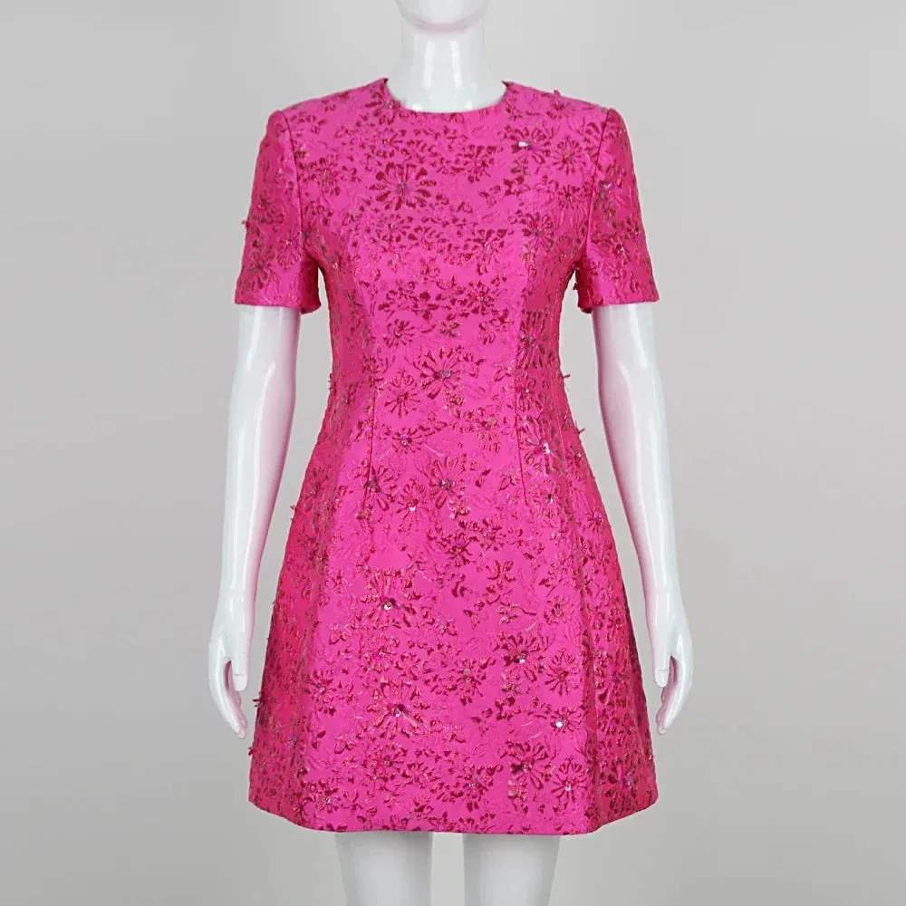 Rose Jacquard Fragmented Flower Sequin Dress