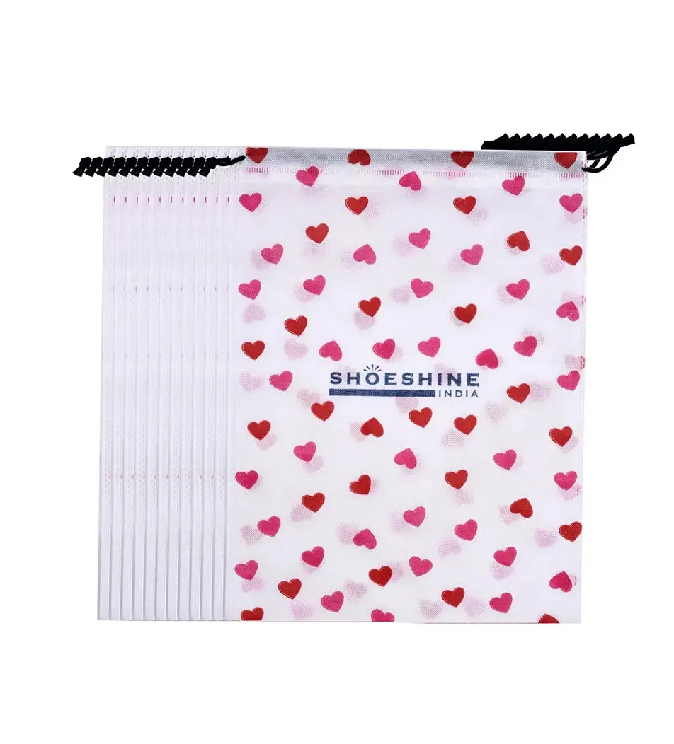 SHOESHINE Shoe Bag (Pack of 12) Shoe Storage bag for home & travel - White Heart