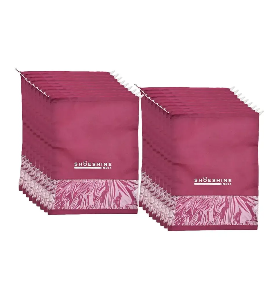 SHOESHINE Shoe Bags (Pack of 18) Travel Shoe Pouch - Beige with White Dori
