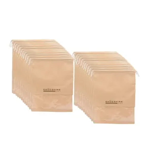 SHOESHINE Shoe Bags (Pack of 18) Travel Shoe Pouch - Beige with White Dori