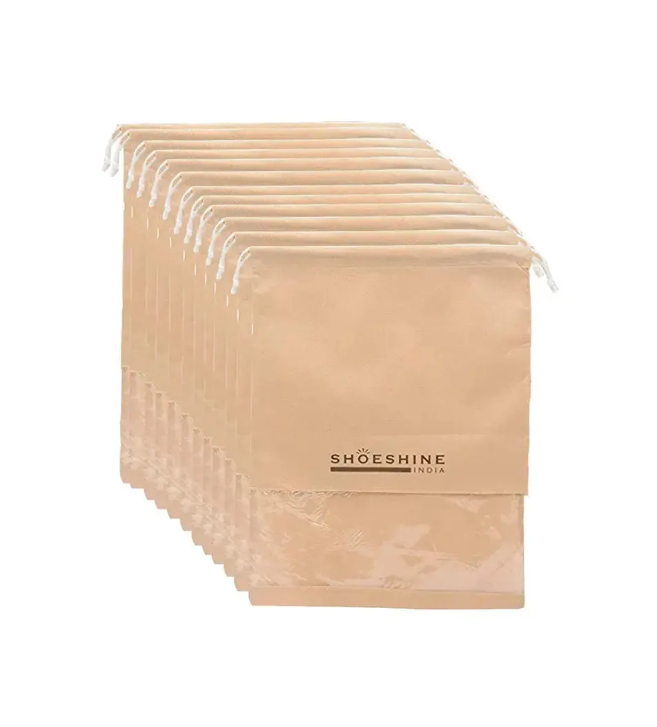 SHOESHINE Shoe Bags (Pack of 18) Travel Shoe Pouch - Beige with White Dori
