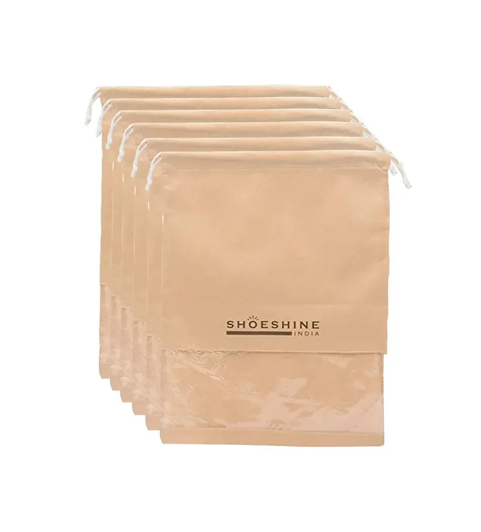 SHOESHINE Shoe Bags (Pack of 18) Travel Shoe Pouch - Beige with White Dori