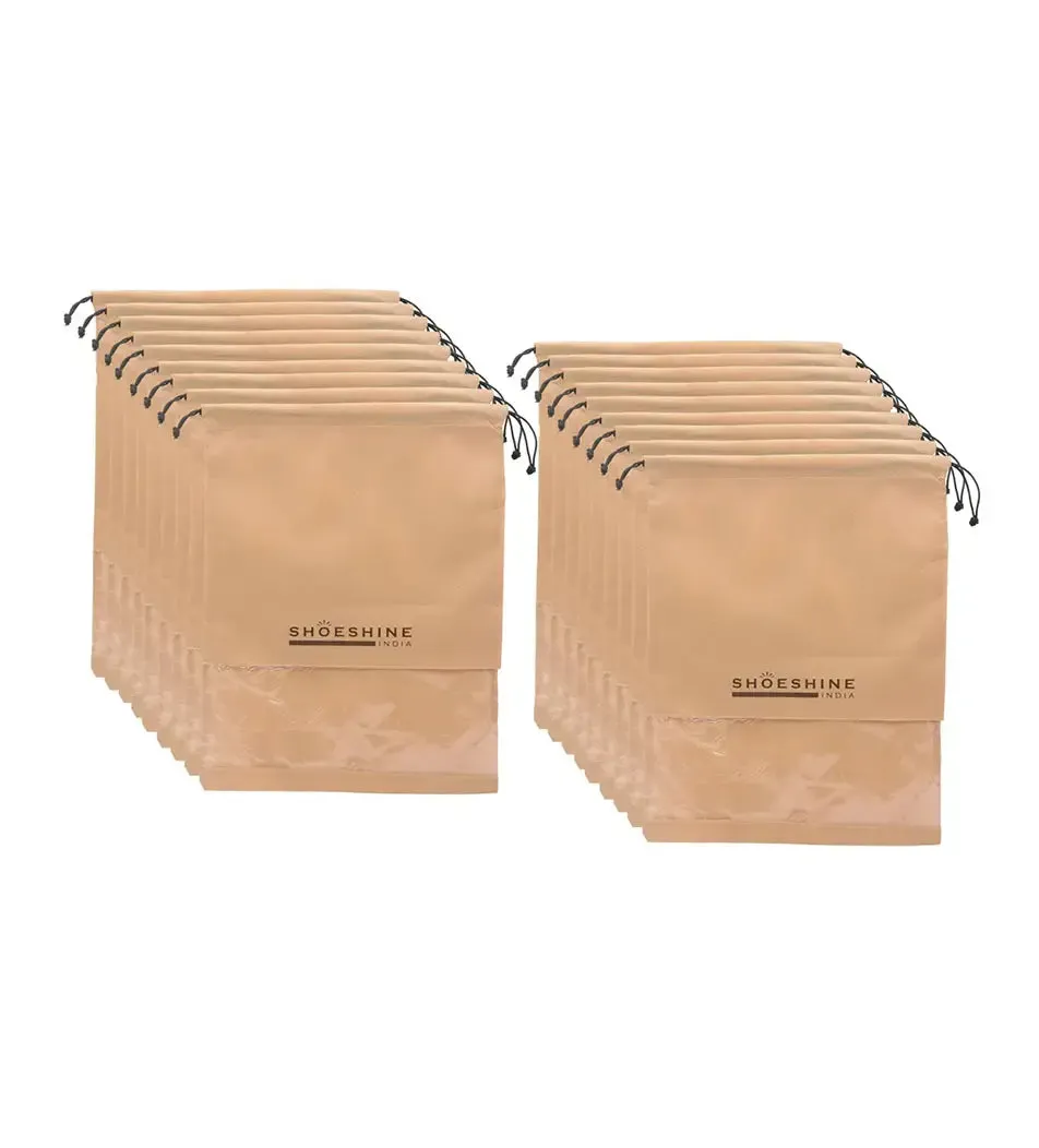 SHOESHINE Shoe Bags (Pack of 18) Travel Shoe Pouch - Beige with White Dori