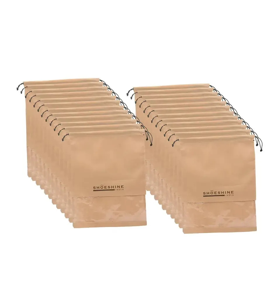SHOESHINE Shoe Bags (Pack of 18) Travel Shoe Pouch - Beige with White Dori