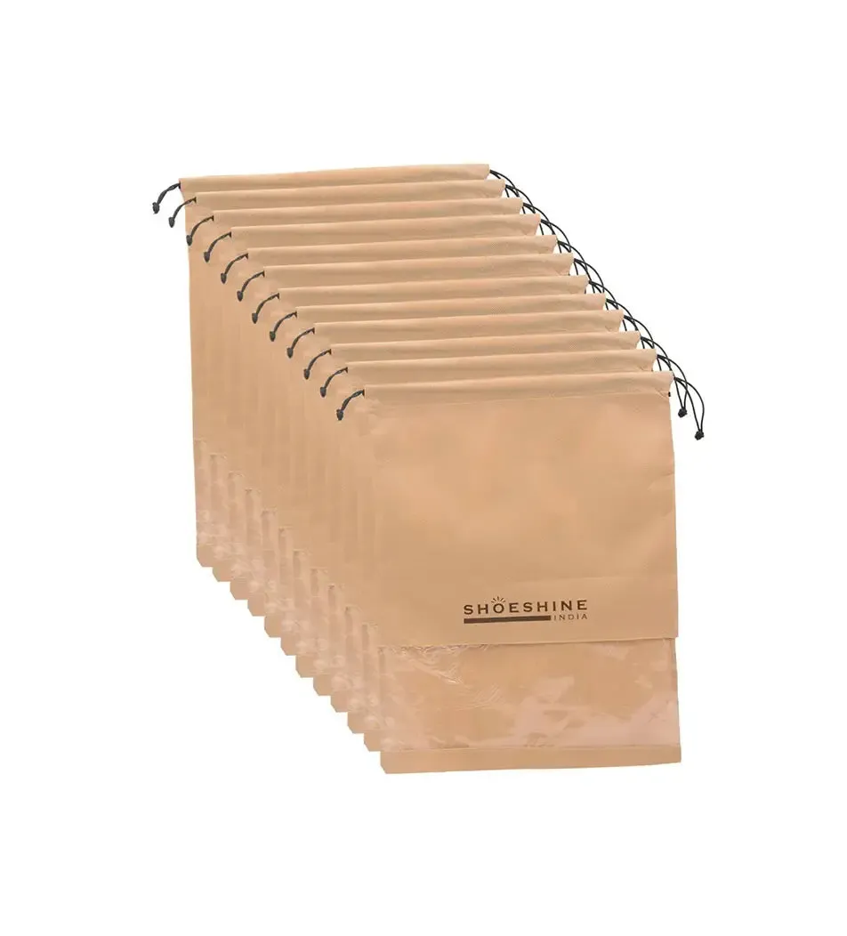 SHOESHINE Shoe Bags (Pack of 18) Travel Shoe Pouch - Beige with White Dori