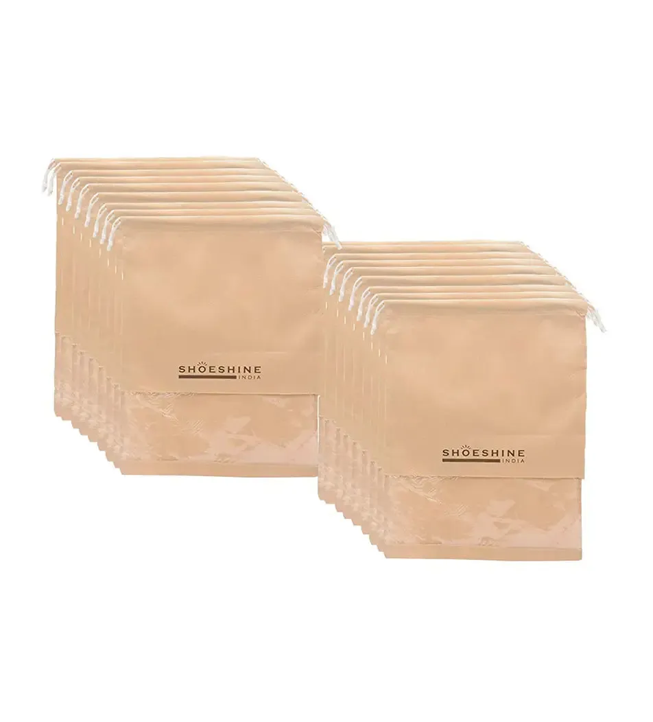 SHOESHINE Shoe Bags (Pack of 18) Travel Shoe Pouch - Beige with White Dori