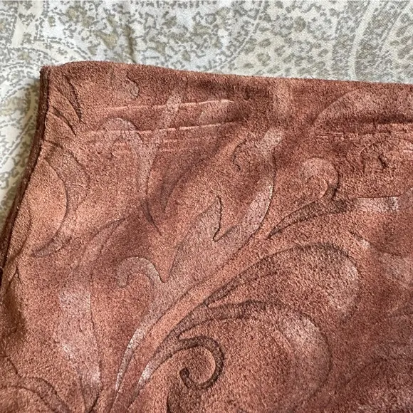 Siena Studio Brown Embossed Scroll Suede Genuine Leather Mini Skirt- Size 10