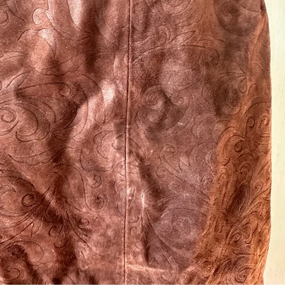 Siena Studio Brown Embossed Scroll Suede Genuine Leather Mini Skirt- Size 10