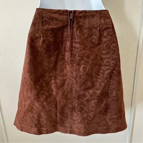 Siena Studio Brown Embossed Scroll Suede Genuine Leather Mini Skirt- Size 10