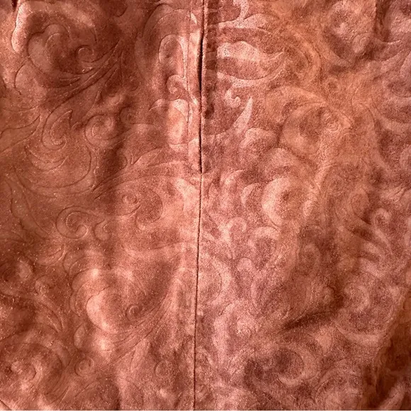 Siena Studio Brown Embossed Scroll Suede Genuine Leather Mini Skirt- Size 10