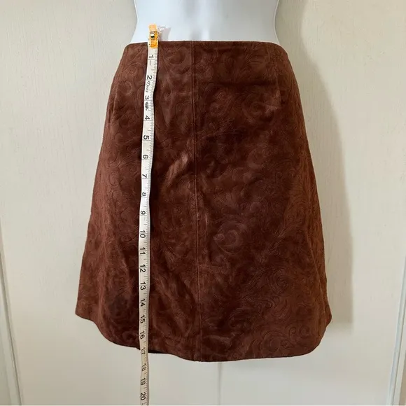 Siena Studio Brown Embossed Scroll Suede Genuine Leather Mini Skirt- Size 10