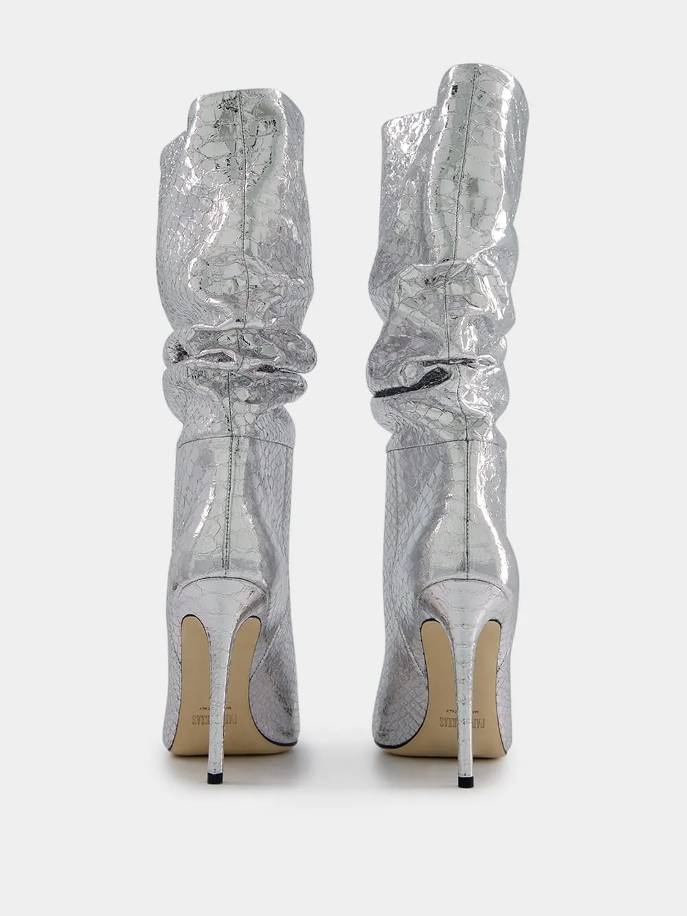 Snakeskin-Effect Metallic Leather Boots