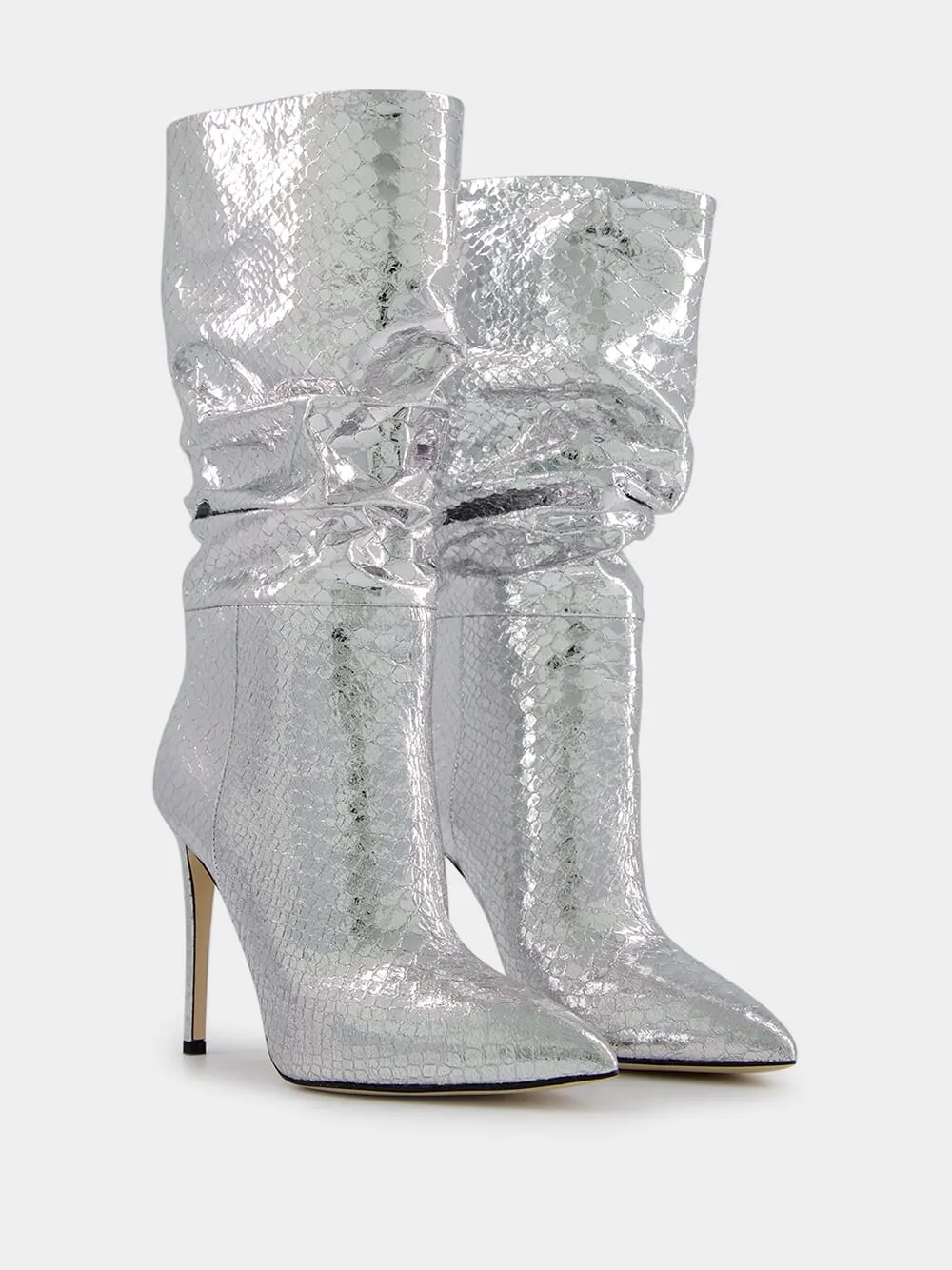 Snakeskin-Effect Metallic Leather Boots