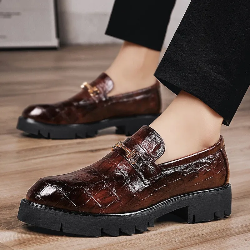 Spring and Autumn New Style Crocodile Pattern Embossed Business Formal Shoes Youth Pointed Toe Glossy Wedding Shoes Patent Leather Slip-on Men's Shoes