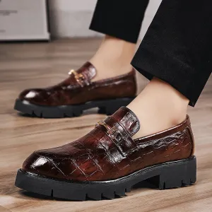 Spring and Autumn New Style Crocodile Pattern Embossed Business Formal Shoes Youth Pointed Toe Glossy Wedding Shoes Patent Leather Slip-on Men's Shoes