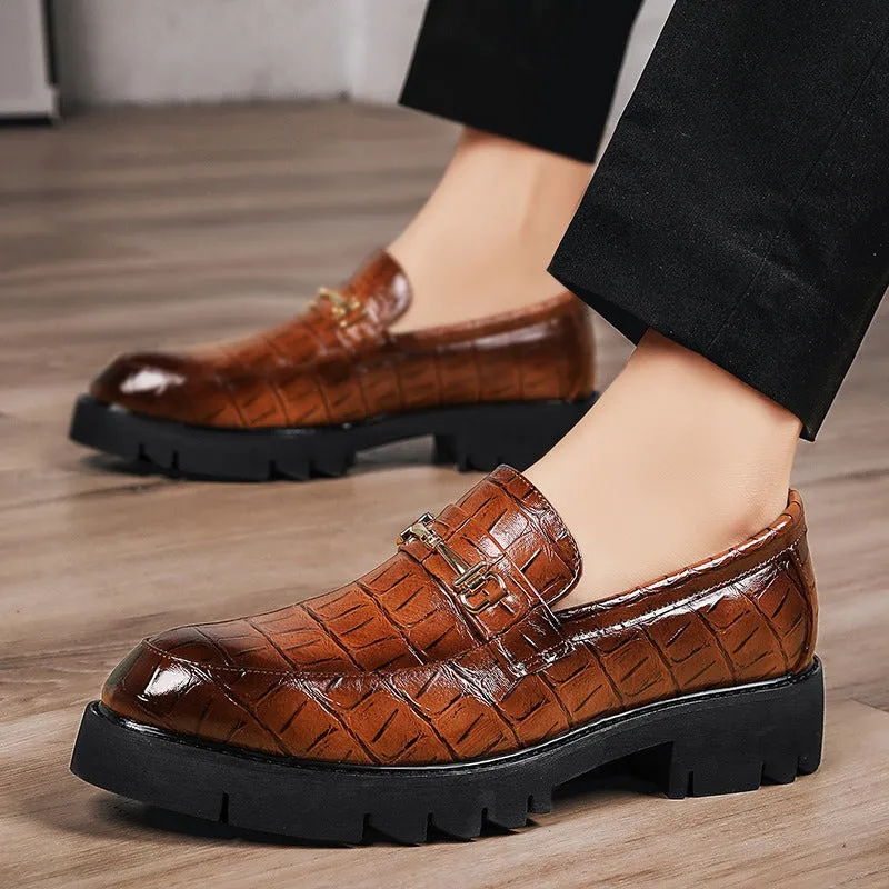 Spring and Autumn New Style Crocodile Pattern Embossed Business Formal Shoes Youth Pointed Toe Glossy Wedding Shoes Patent Leather Slip-on Men's Shoes