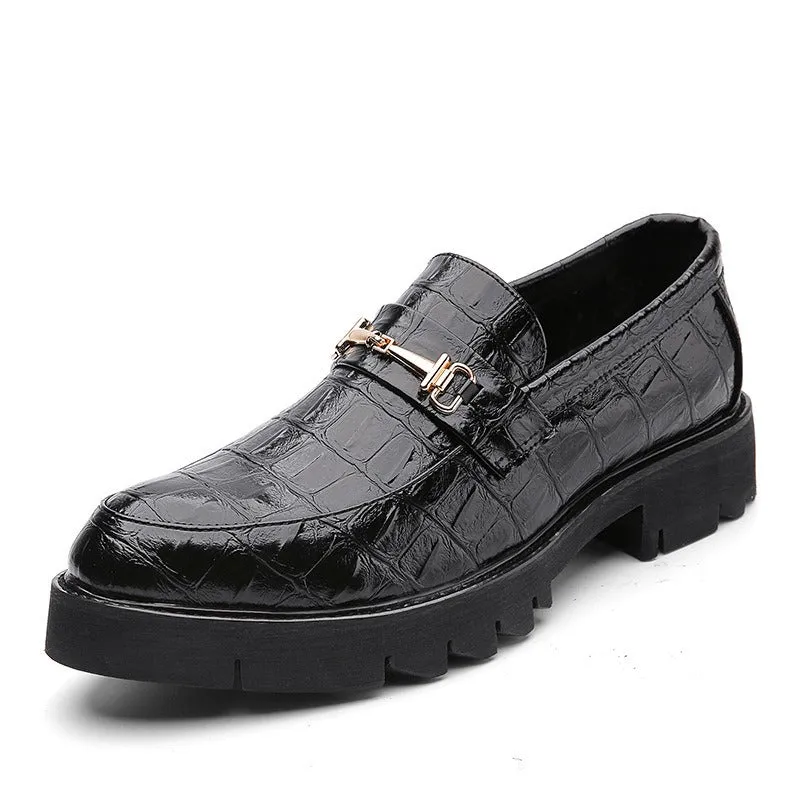 Spring and Autumn New Style Crocodile Pattern Embossed Business Formal Shoes Youth Pointed Toe Glossy Wedding Shoes Patent Leather Slip-on Men's Shoes