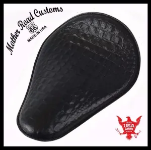 Spring Seat Chopper Bobber Harley Sportster Dyna 11x14 Black Alligator Leather
