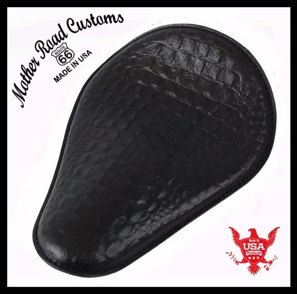 Spring Seat Chopper Bobber Harley Sportster Dyna 11x14 Black Alligator Leather