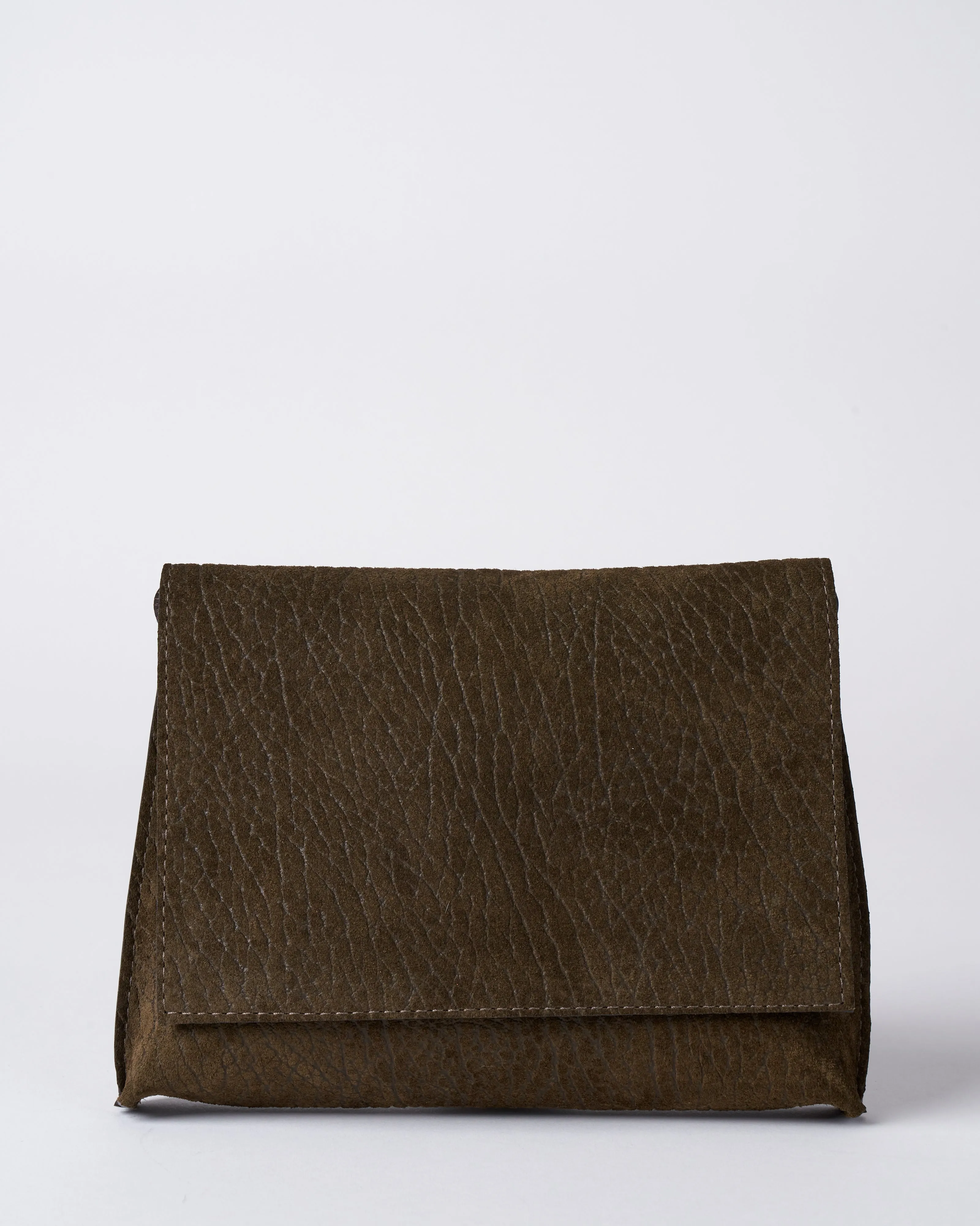 strappy foldover - olive embossed suede