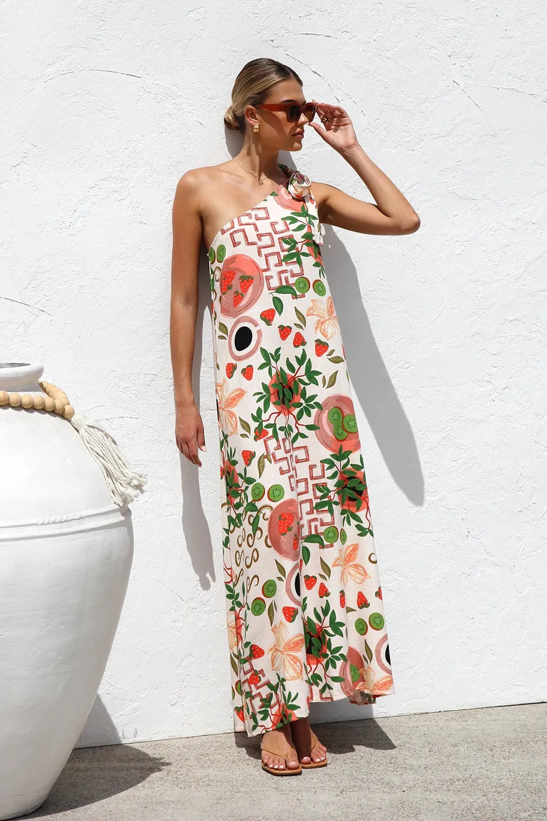 Summer Printed Shoulder Lace Up Vacation Dress