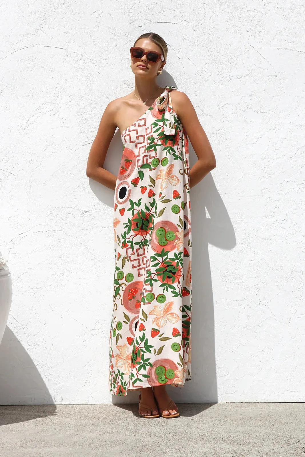 Summer Printed Shoulder Lace Up Vacation Dress