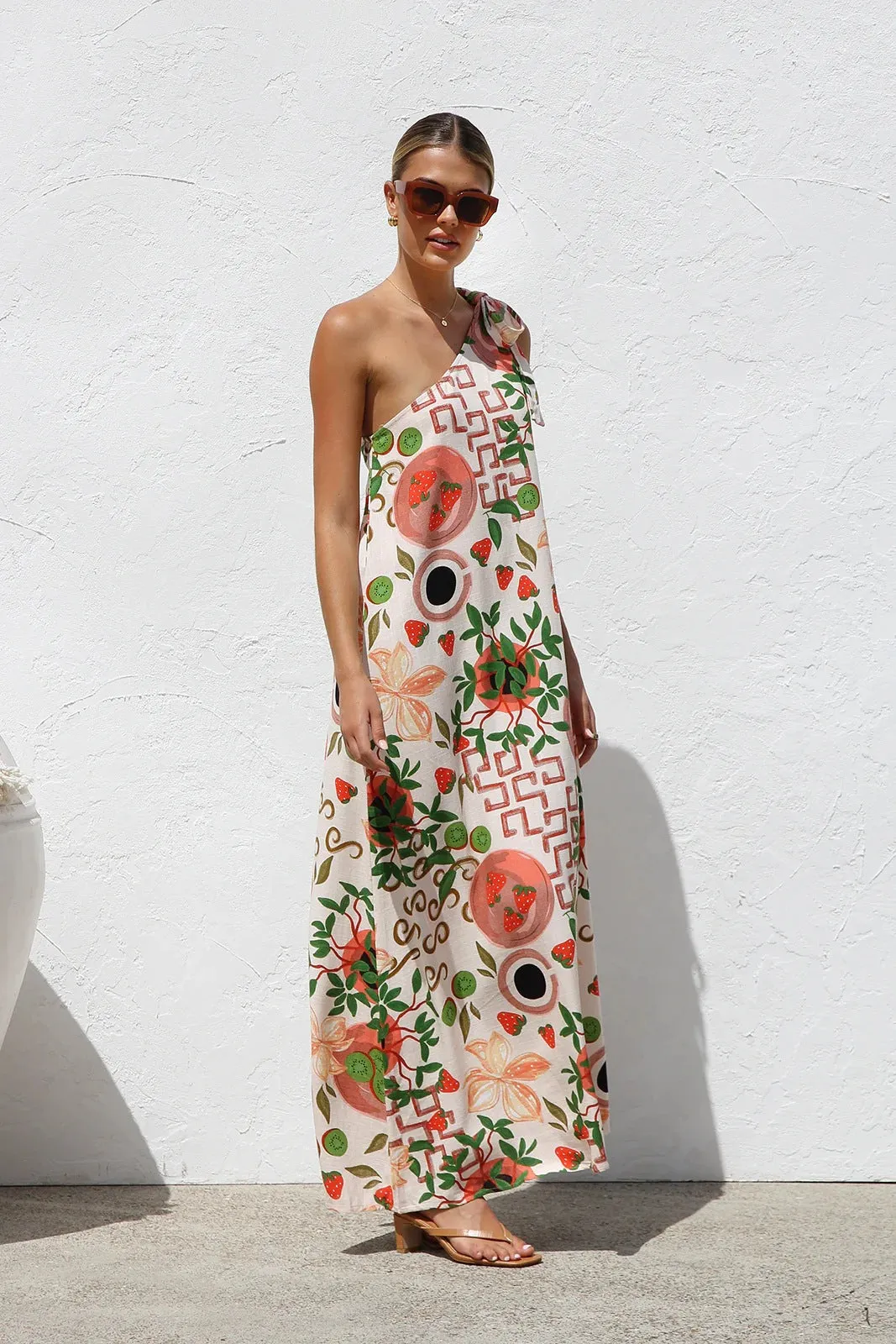 Summer Printed Shoulder Lace Up Vacation Dress