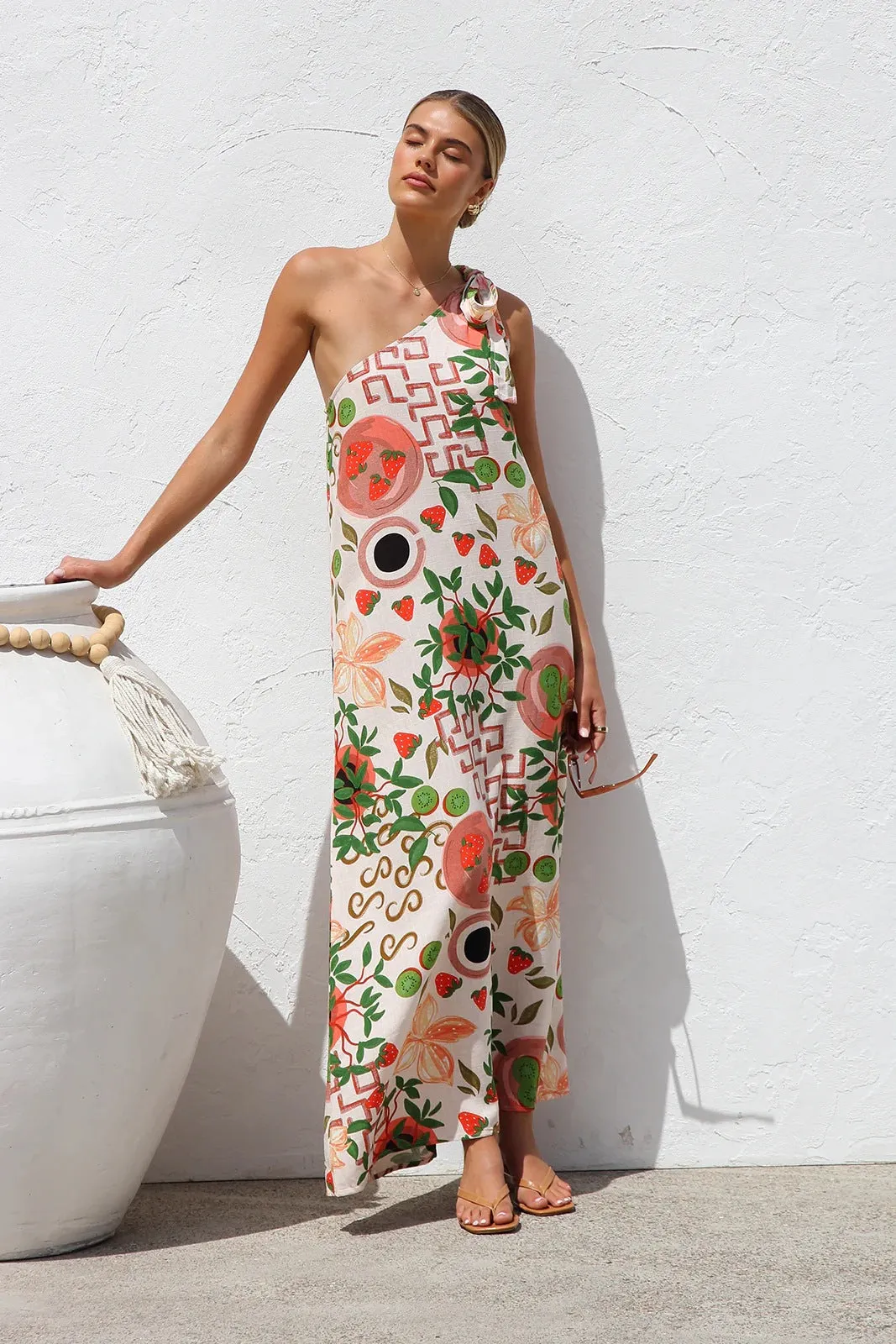 Summer Printed Shoulder Lace Up Vacation Dress