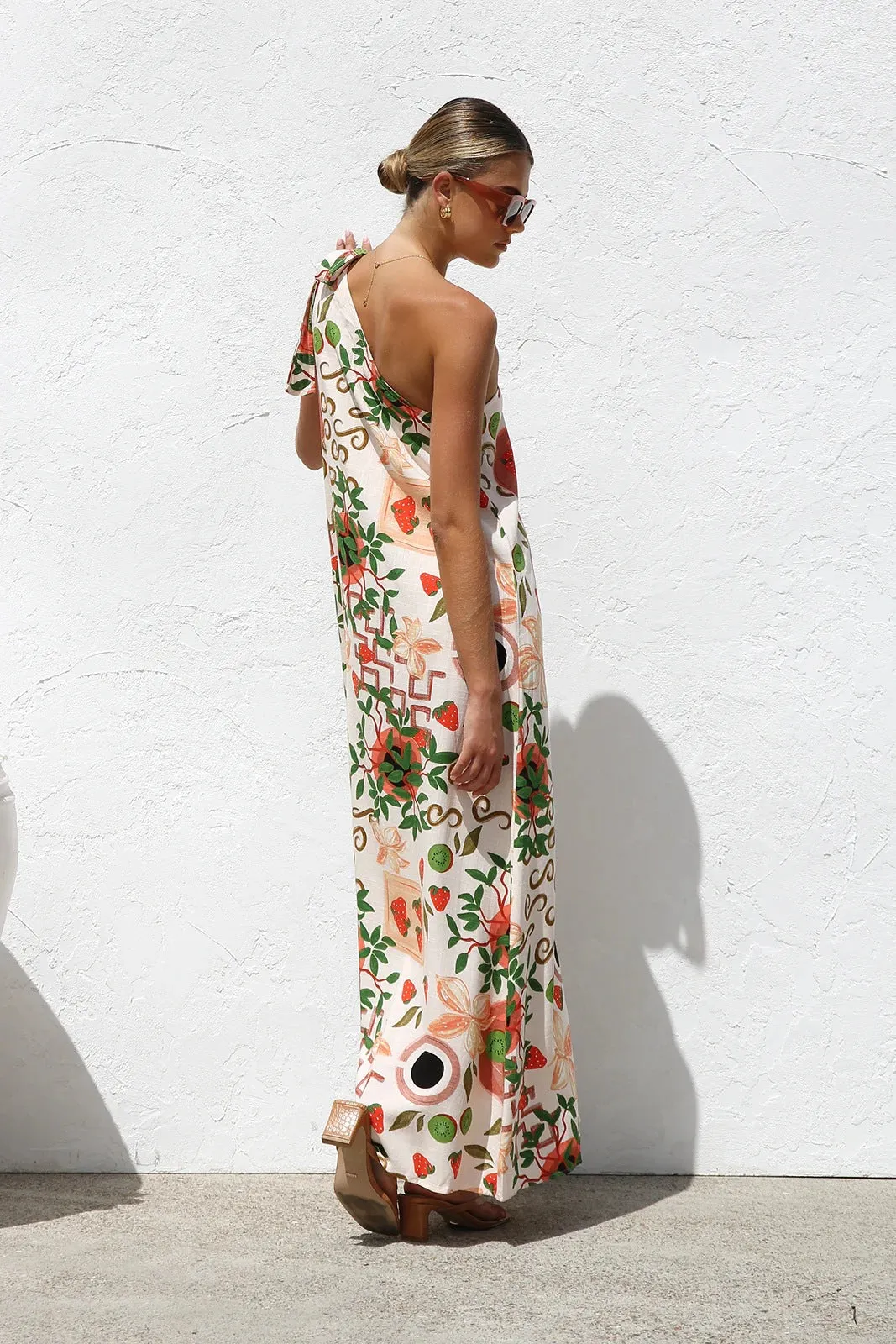 Summer Printed Shoulder Lace Up Vacation Dress