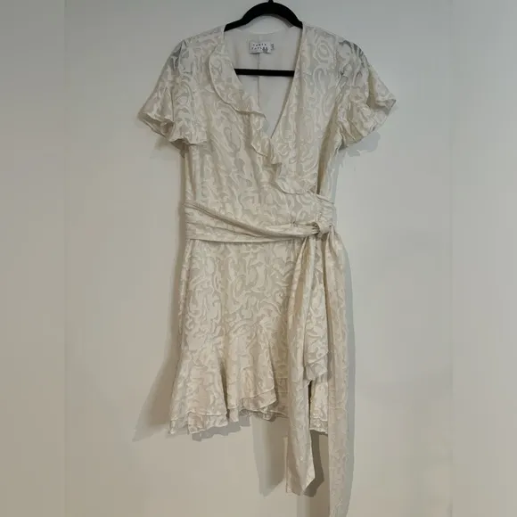 Tanya Taylor White Bianka Wrap Midi V Neck Dress Size 6