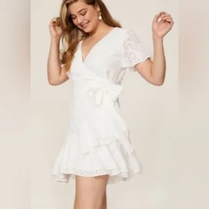 Tanya Taylor White Bianka Wrap Midi V Neck Dress Size 6