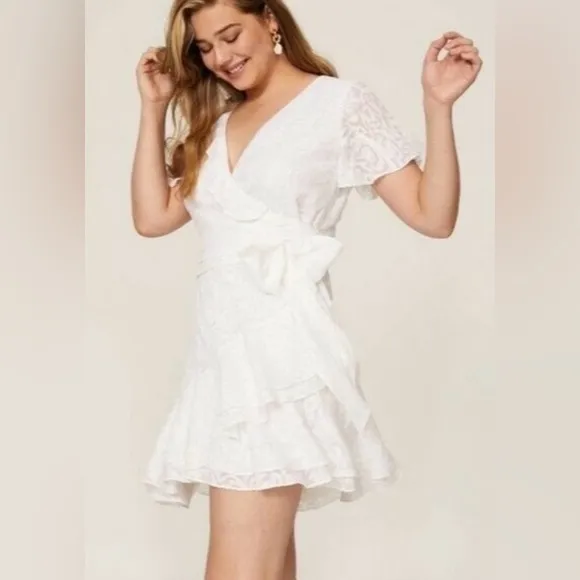 Tanya Taylor White Bianka Wrap Midi V Neck Dress Size 6