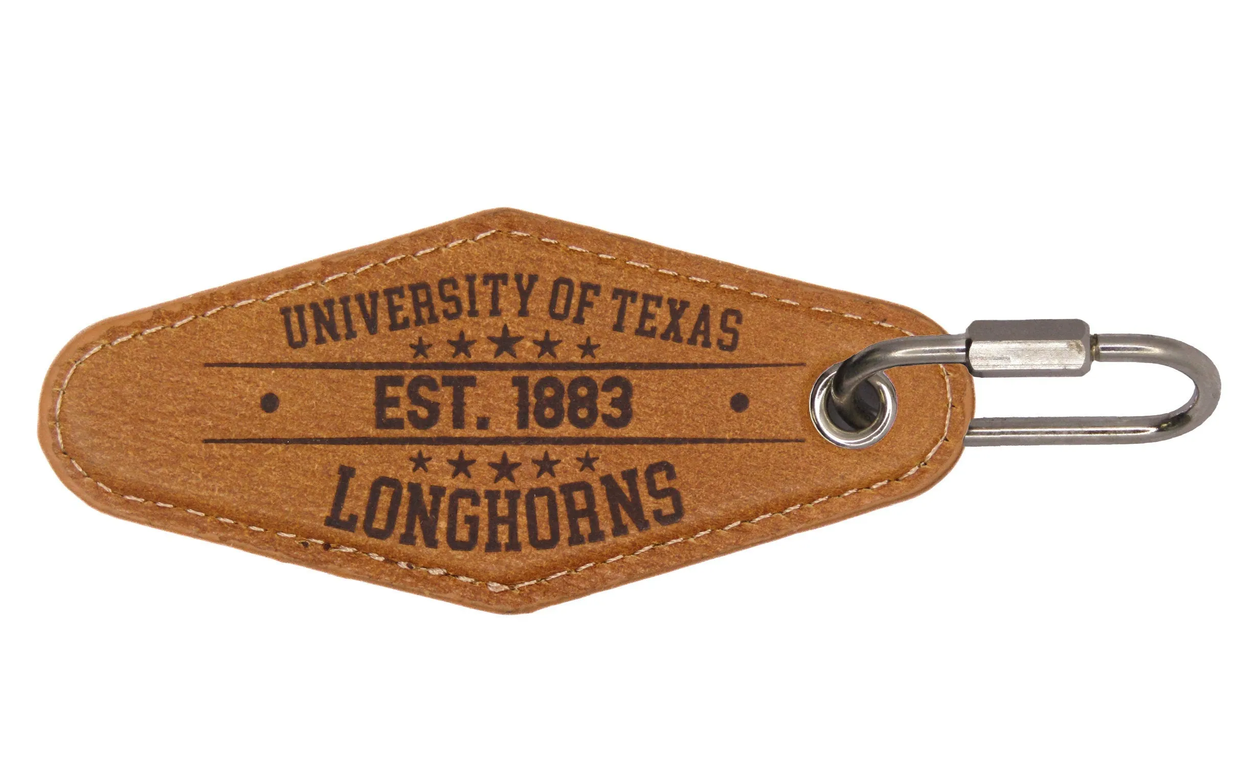 Texas Longhorns Collegiate Vintage Full Grain Leather Key Fob. Brown Burnished and Tan Embossed Key Ring.